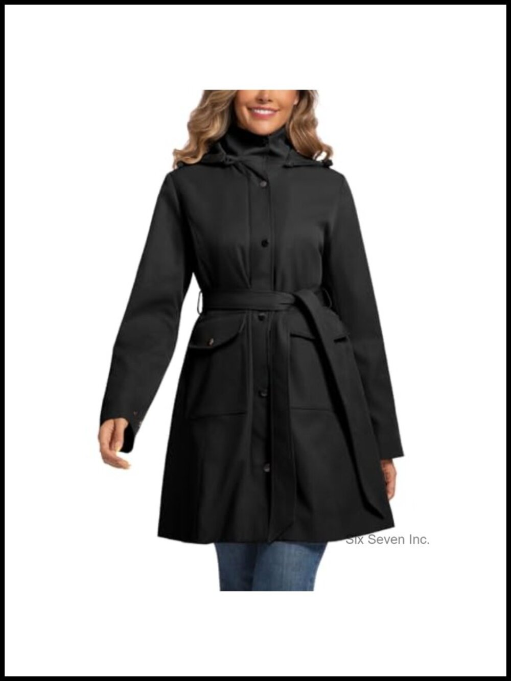 Women's Trench Coat Detachable Hood Belt Pockets Rain Jacket